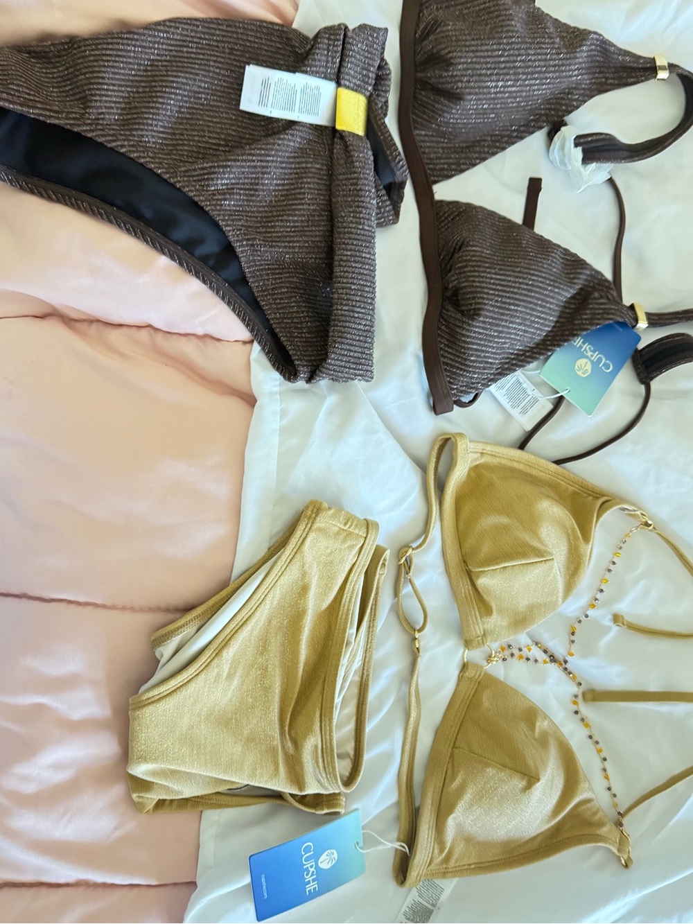 Cupshe Gold & Brown Mixed Bikini Set - Shimmery Gold and Brown with silver line